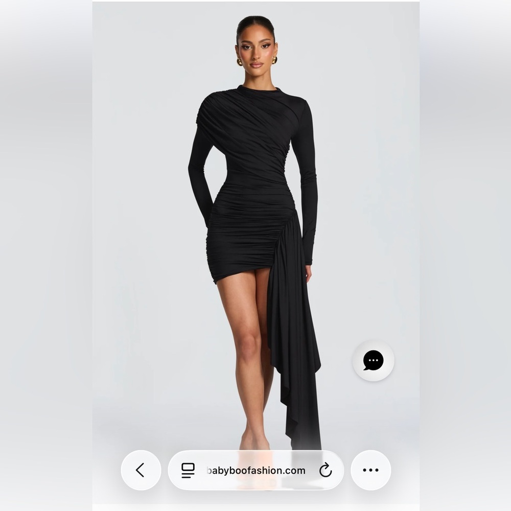 BABYBOO Jovanna Black Long-Sleeve Ruched Mini Dress